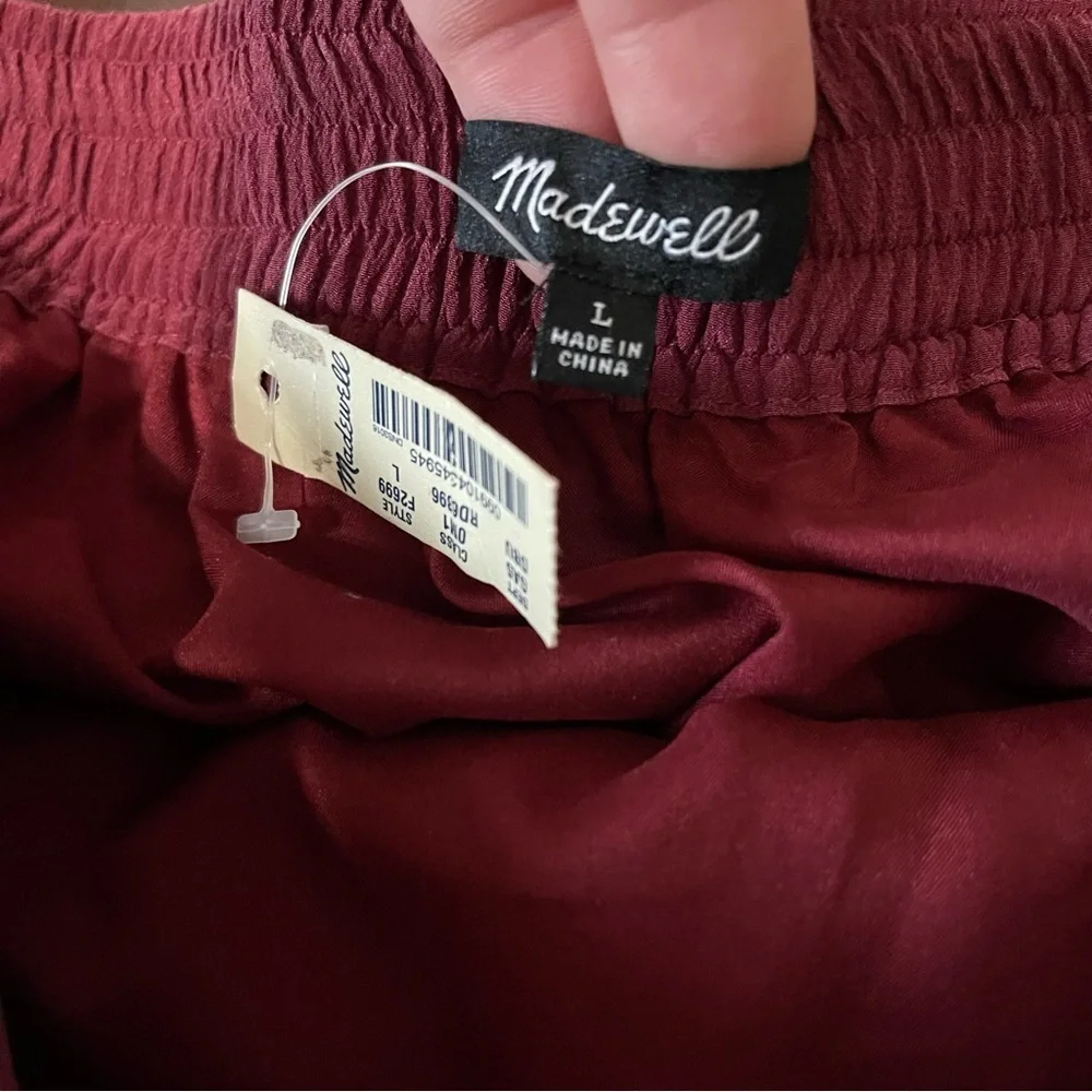NWT Madewell Burgundy SILK PARKWAY SKIRT Crossover Faux Wrap Mini Size Large